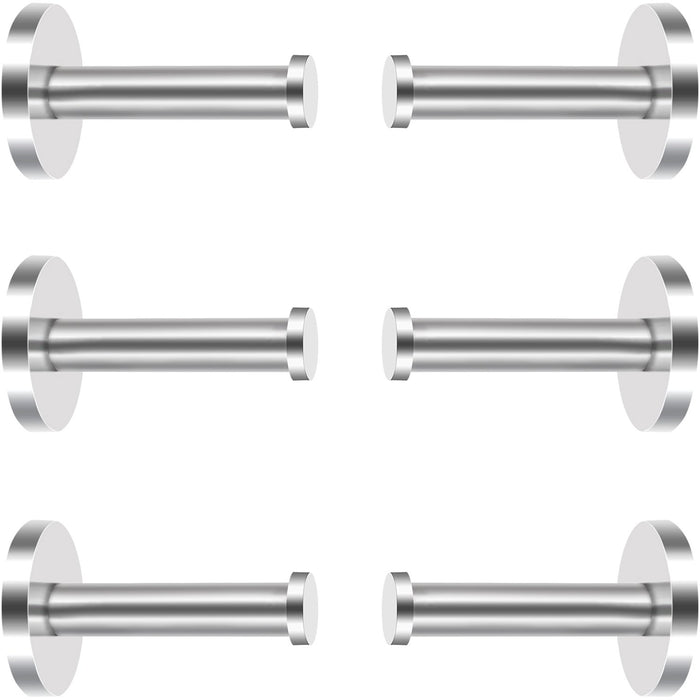 6 Pieces Stainless Steel Wall-Mount Robe Hook Coat Hook Towel Wall Hook, Brushed Nickel (1.9 Inch, Silver)