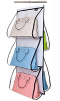 6 Pockets Hanging Closet Organizer Clear Easy Accees Anti-dust Cover Handbag Purse Holder Storage Bag Collection Shoes Clothes Space Saver Bag with a Hanging Hook (White)