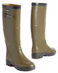 Khaki coloured Aigle Benyl Wellington Boots on white background #colour_khaki