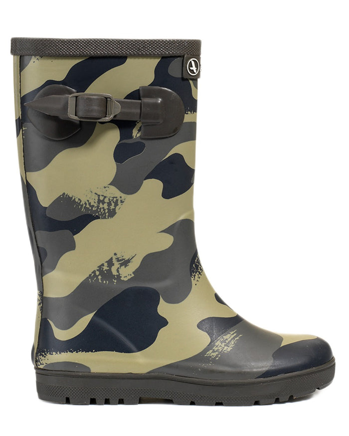 Camou Kaki coloured Aigle Woody Pop PT 2 Childrens Wellington Boots on white background #colour_camou-kaki