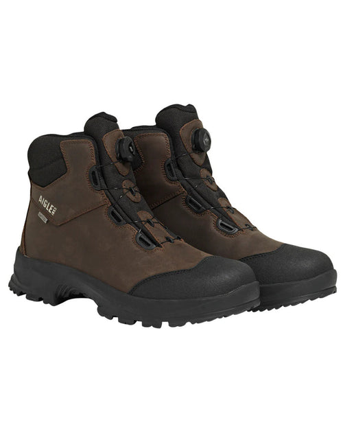 Dark Brown Coloured Aigle Laforse No Lace Boots On A White Background #colour_dark-brown