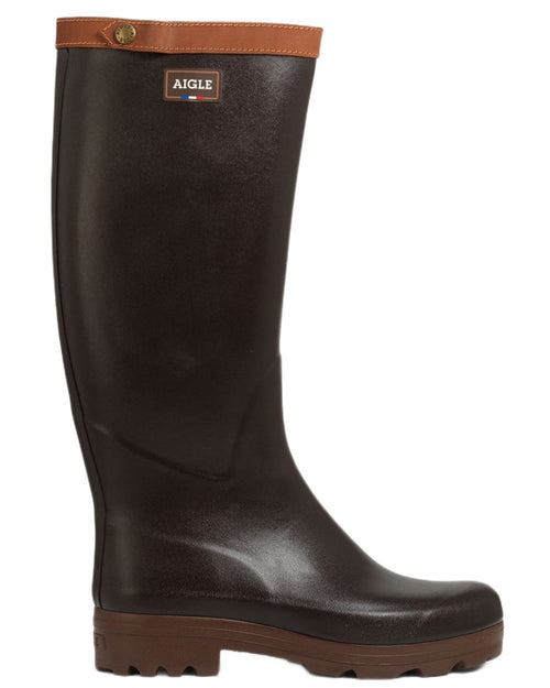 Brun coloured Aigle Mens Chambord Leather Lined Work Wellingtons on white background #colour_brun