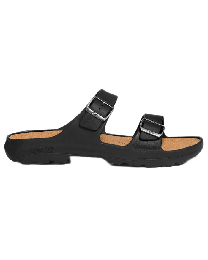 Noir coloured Aigle Mens Corlay Ultra Light Clogs on white background #colour_noir