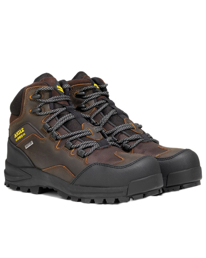 Dark Brown coloured Aigle Mens Nassio EVO S3 Safety Shoes on white background #colour_dark-brown