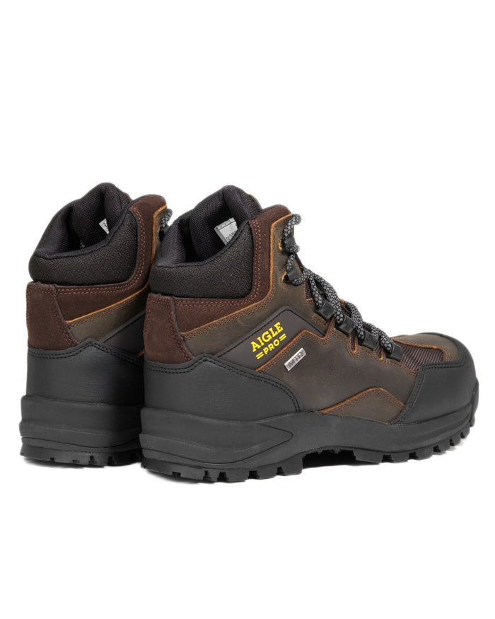 Dark Brown coloured Aigle Mens Nassio EVO S3 Safety Shoes on white background #colour_dark-brown