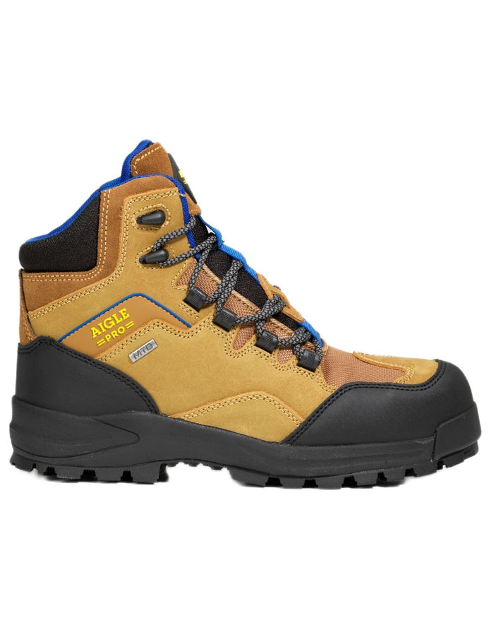 Camel coloured Aigle Mens Nassio EVO S3 Safety Shoes on white background #colour_camel