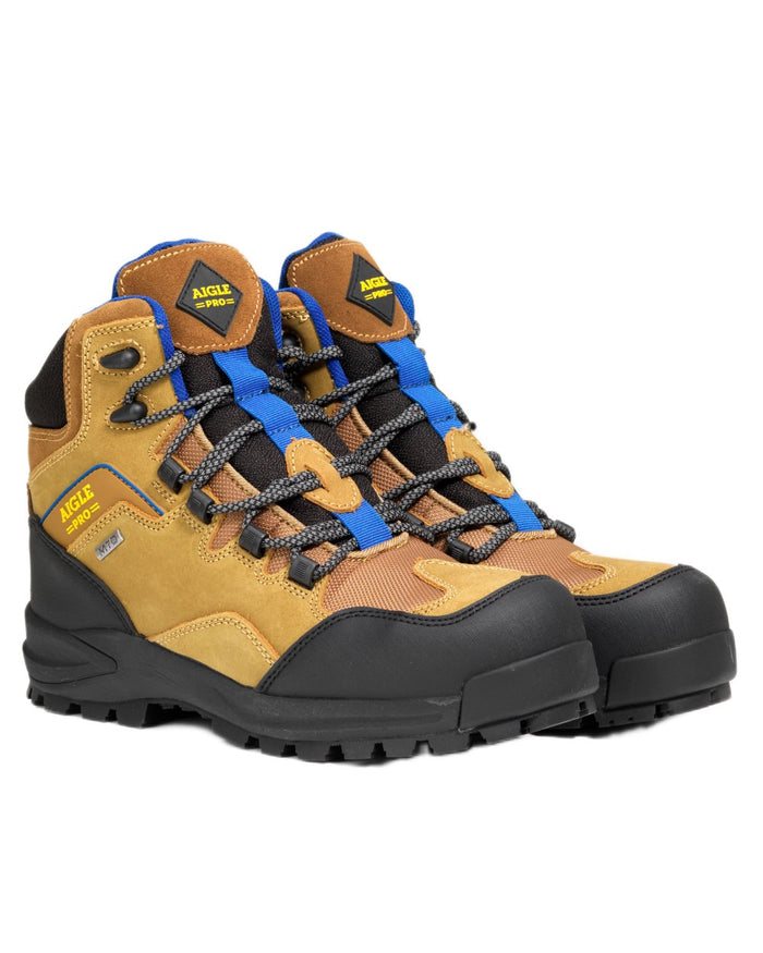 Camel coloured Aigle Mens Nassio EVO S3 Safety Shoes on white background #colour_camel