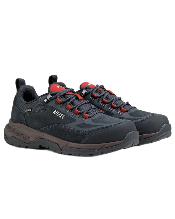 Bronze coloured Aigle Mens Palka Low MTD Ultra Light Hiking Shoes on white background #colour_bronze