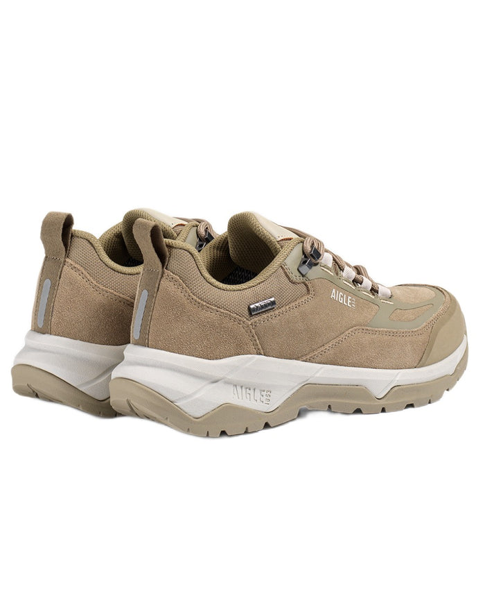 Taupe coloured Aigle Mens Palka Low MTD Ultra Light Hiking Shoes on white background #colour_taupe
