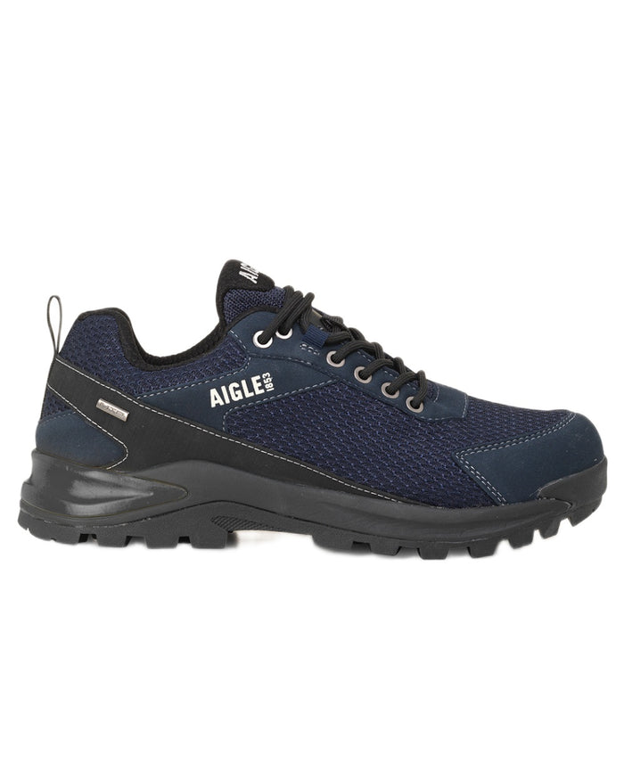 Marine coloured Aigle Mens Plutno Ultra Light Waterproof Walking Shoes on white background #colour_marine