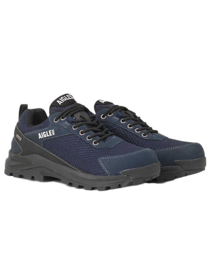 Marine coloured Aigle Mens Plutno Ultra Light Waterproof Walking Shoes on white background #colour_marine