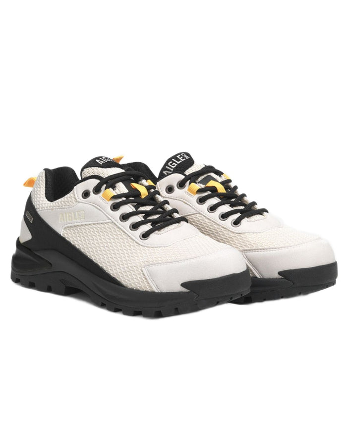 Sable coloured Aigle Mens Plutno Ultra Light Waterproof Walking Shoes on white background #colour_sable