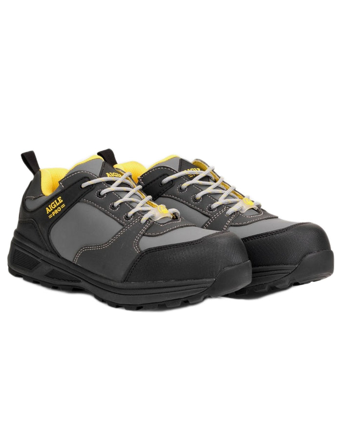 Grey coloured Aigle Mens Solter S3 Safety Shoes on white background #colour_grey