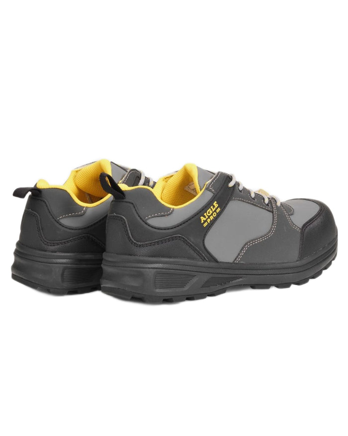 Grey coloured Aigle Mens Solter S3 Safety Shoes on white background #colour_grey