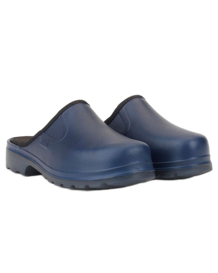 Klein Dark Navy coloured Aigle Mens Taden M2 Ultra Light Clogs on white background #colour_klein-dark-navy