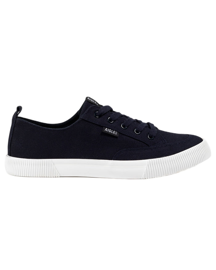 Dark Navy coloured Aigle Mens Tamarix Canvas Sneakers on white background #colour_dark-navy