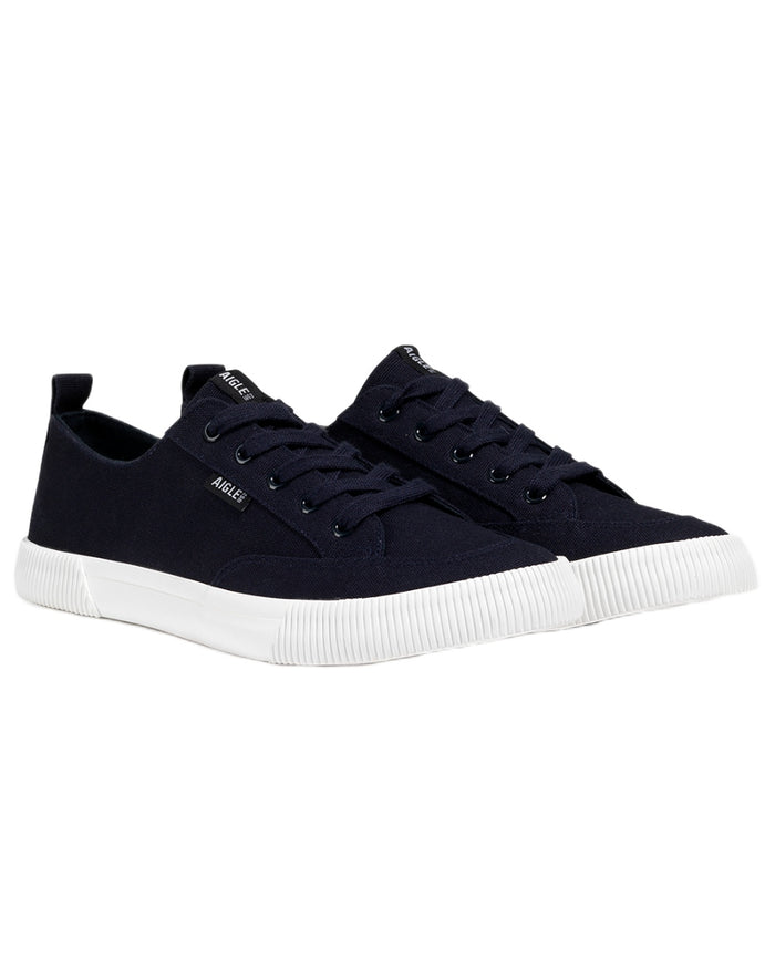 Dark Navy coloured Aigle Mens Tamarix Canvas Sneakers on white background #colour_dark-navy