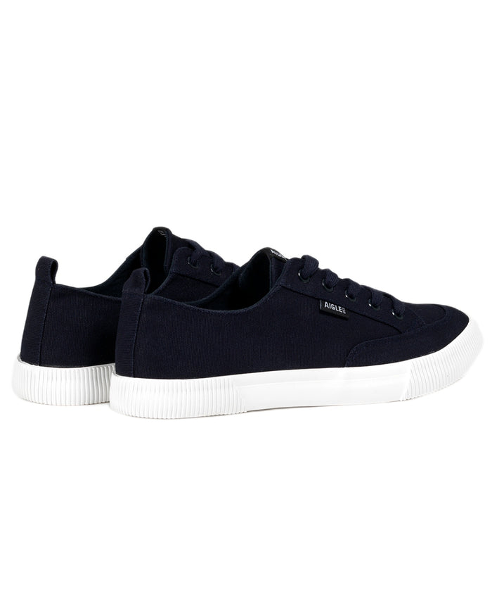 Dark Navy coloured Aigle Mens Tamarix Canvas Sneakers on white background #colour_dark-navy