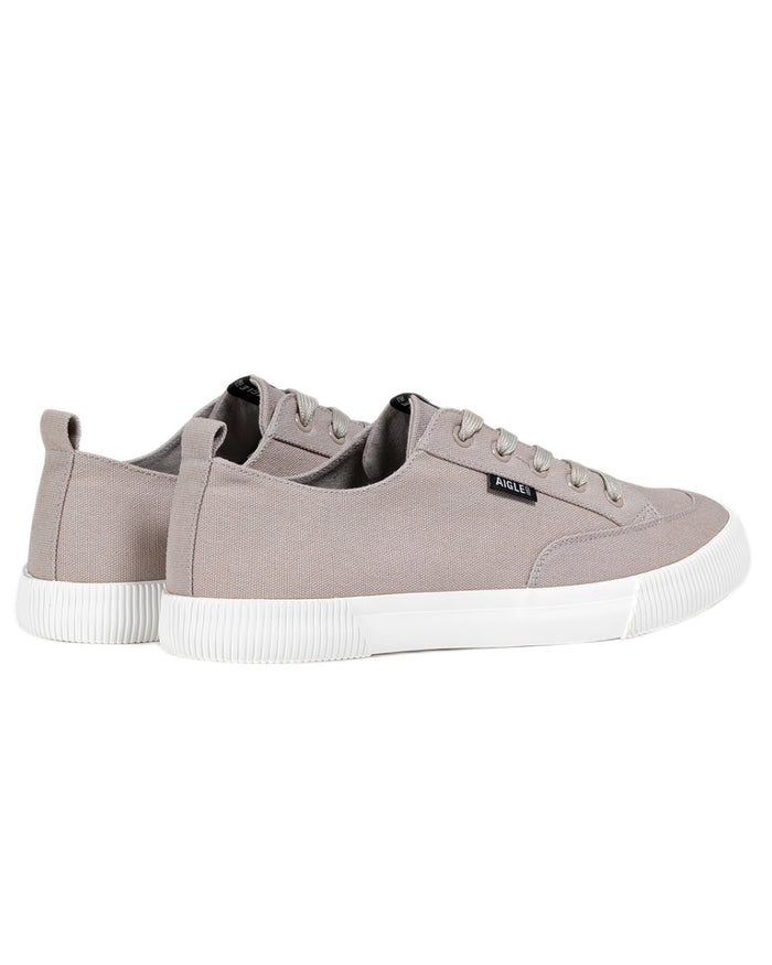 Sable coloured Aigle Mens Tamarix Canvas Sneakers on white background #colour_sable