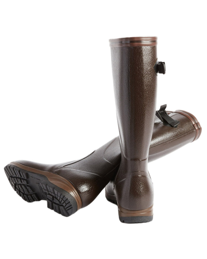 Brown coloured Aigle Mens Terra Pro Vario Adjustable Wellingtons on white background #colour_brown