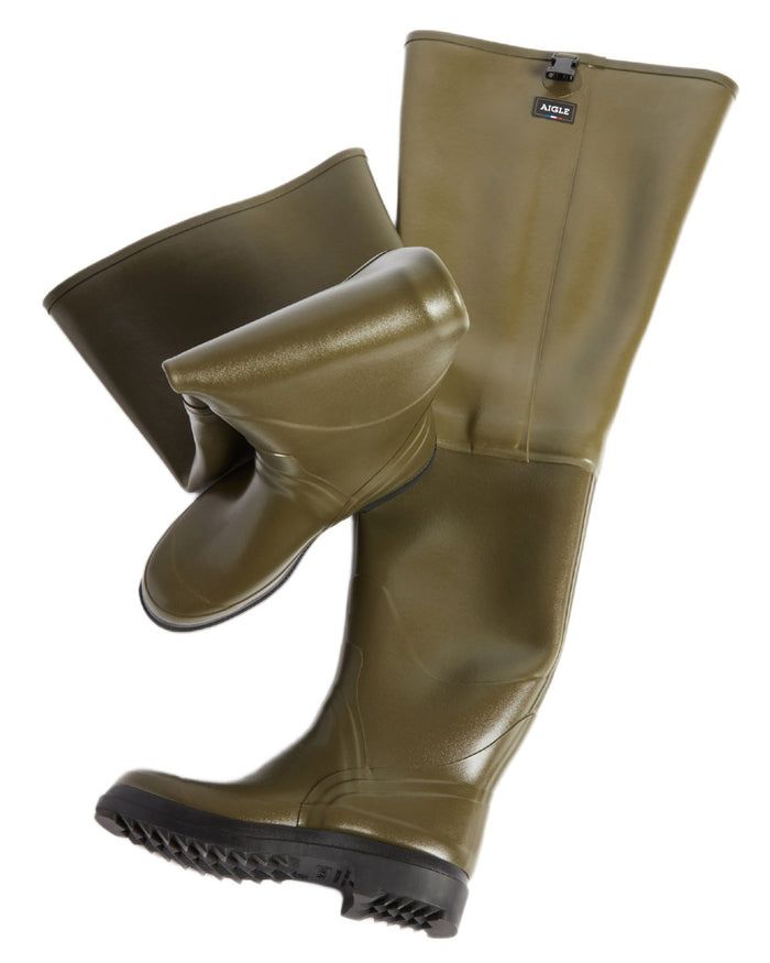 Khaki coloured Aigle Mens Truite Versatile Fishing Waders on white background #colour_khaki
