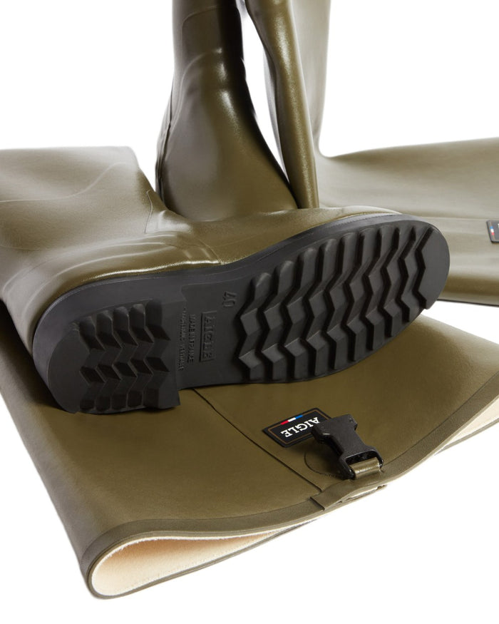 Khaki coloured Aigle Mens Truite Versatile Fishing Waders on white background #colour_khaki