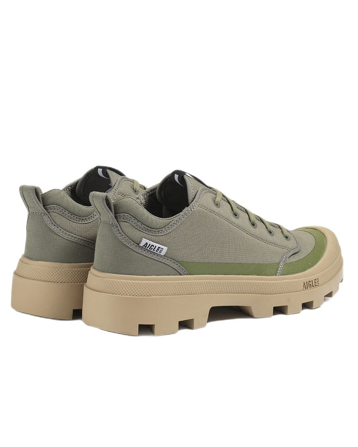 Khaki coloured Aigle Mens Iconic Walking Shoes on white background #colour_khaki