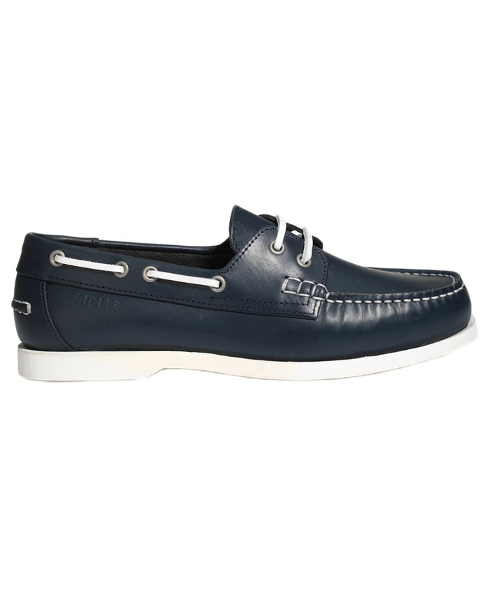 Marine coloured Aigle Womens Nubila Leather Deck Shoes on white background #colour_marine