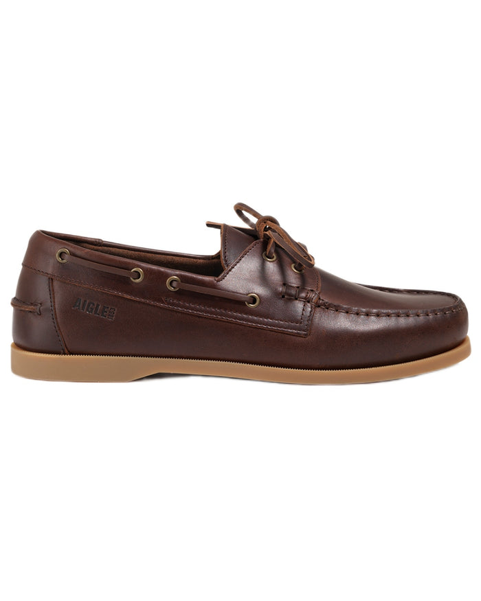 Maroon coloured Aigle Womens Nubila Leather Deck Shoes on white background #colour_maroon