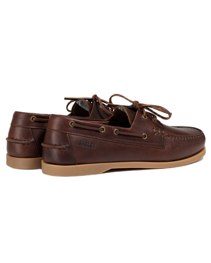 Maroon coloured Aigle Womens Nubila Leather Deck Shoes on white background #colour_maroon