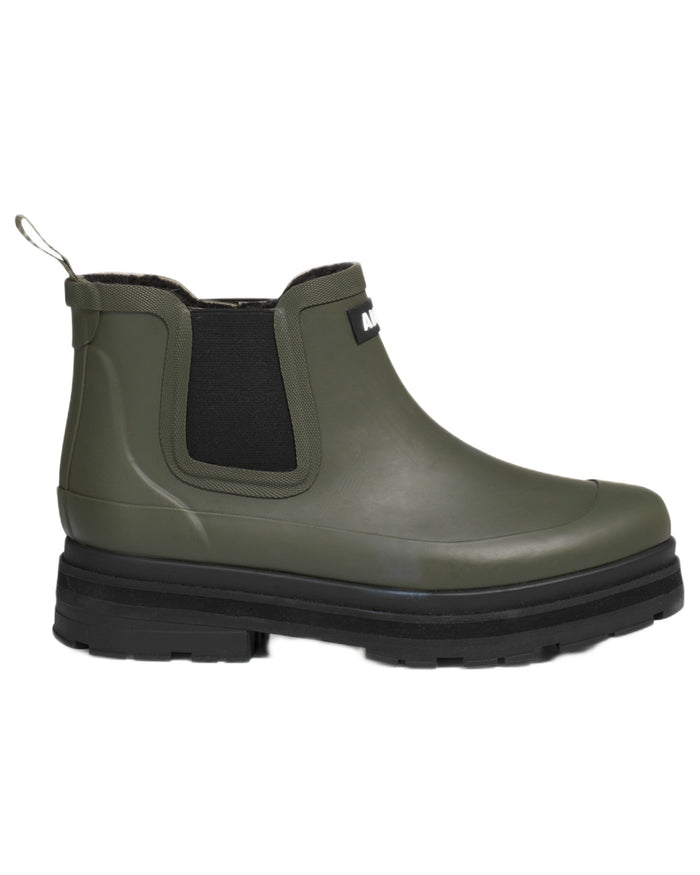 Avocat coloured Aigle Womens Soft Fur Hybrid Ankle Rain Boots on white background #colour_avocat