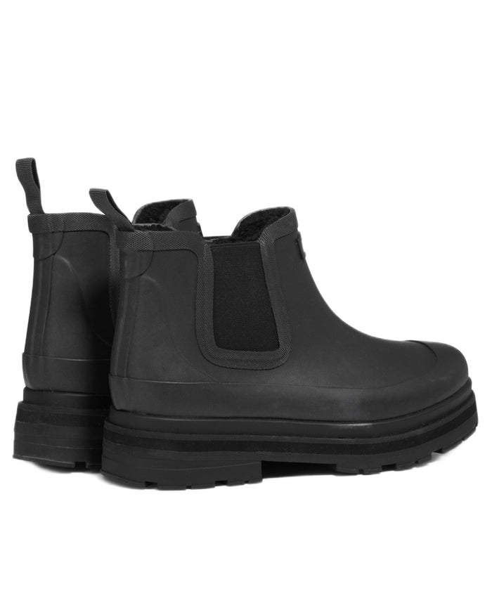 Noir coloured Aigle Womens Soft Fur Hybrid Ankle Rain Boots on white background #colour_noir