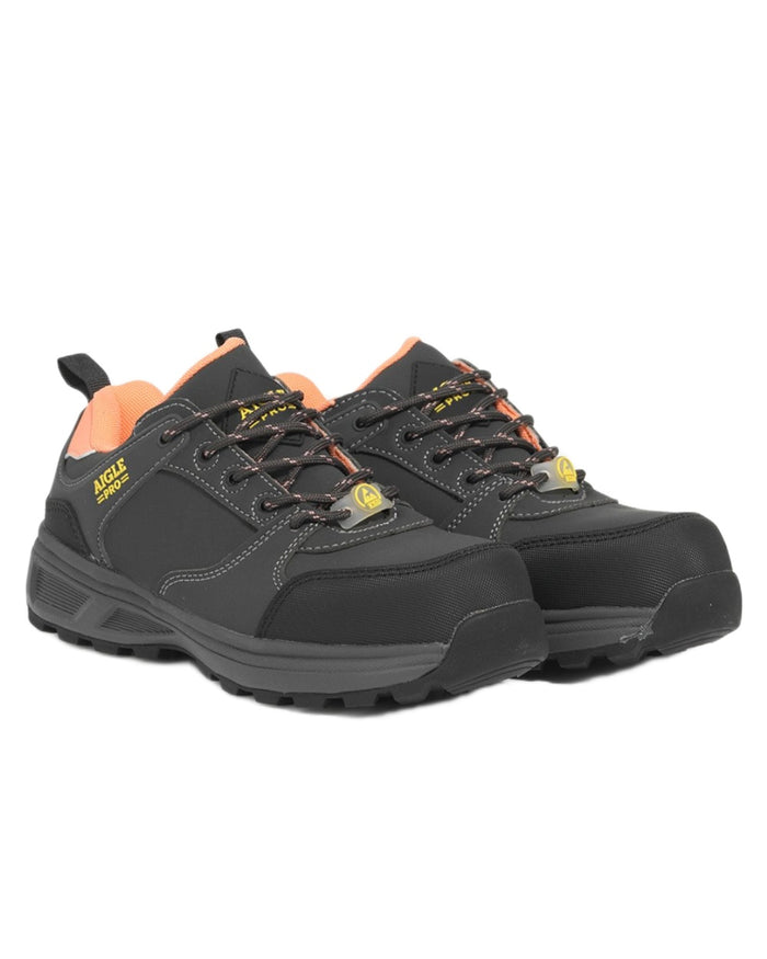 Grey Peach coloured Aigle Womens Solter S3 Ultra Lightweight Safety Shoes on white background #colour_grey-peach