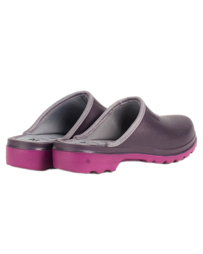 Aubergine Dahila coloured Aigle Womens Taden 2 Ultra-Light Clogs on white background #colour_aubergine-dahlia