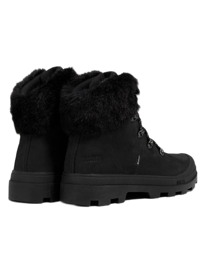 Noir coloured Aigle Womens Tenere GTX Fur Lined Hiking Boots on white background #colour_noir