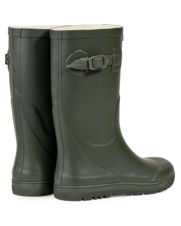 Kaki coloured Aigle Woody Pop 2 Childrens Wellington Boots on white background #colour_kaki