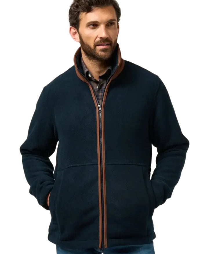 Dark Navy Coloured Alan Paine Aylsham Fleece Jacket On A White Background #colour_dark-navy