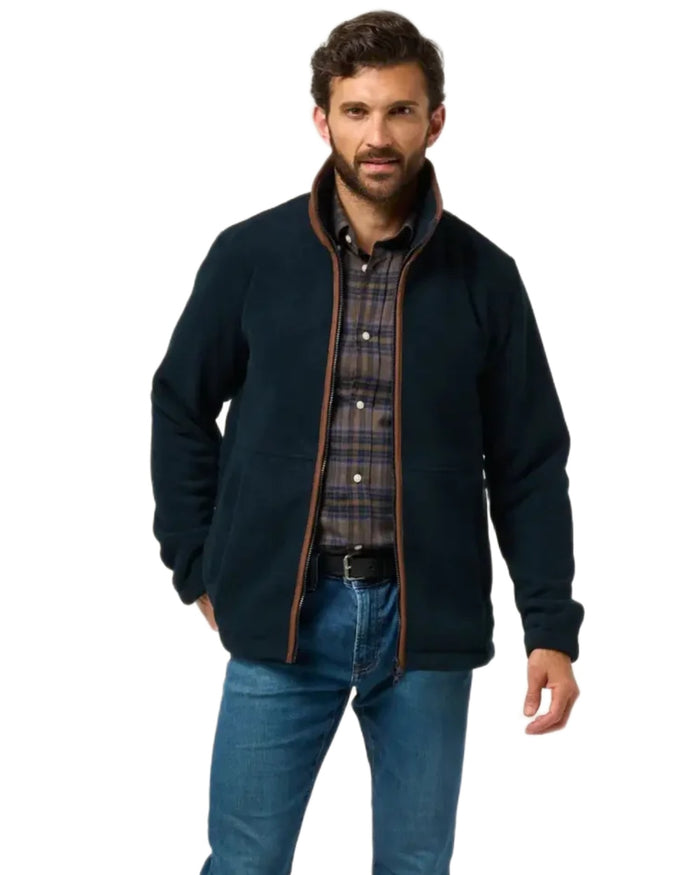 Dark Navy Coloured Alan Paine Aylsham Fleece Jacket On A White Background #colour_dark-navy