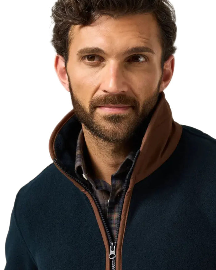 Dark Navy Coloured Alan Paine Aylsham Fleece Jacket On A White Background #colour_dark-navy