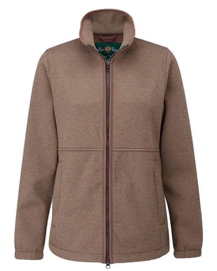 Brown Herringbone Coloured Alan Paine Aylsham Ladies Fleece Jacket On A White Background #colour_brown-herringbone