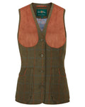 Willow coloured Alan Paine Combrook Ladies Tweed Shooting Waistcoat on white background #colour_willow