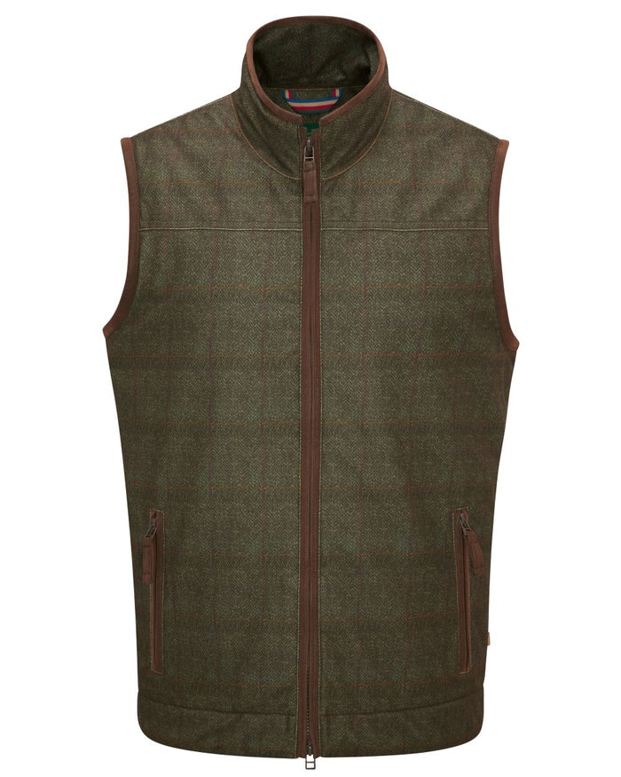 Elon coloured Alan Paine Didsmere Mens Technical Tweed Gilet on white background #colour_elon