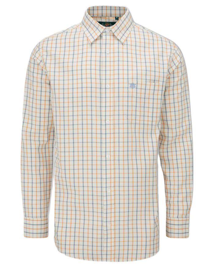 Blue Gold Alan Paine Ilkley Kids Tattersall Shirt on white background #colour_blue-gold