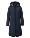 Navy Coloured Alan Paine Ladies Surrey Quilted Long Coat On A White Background #colour_navy