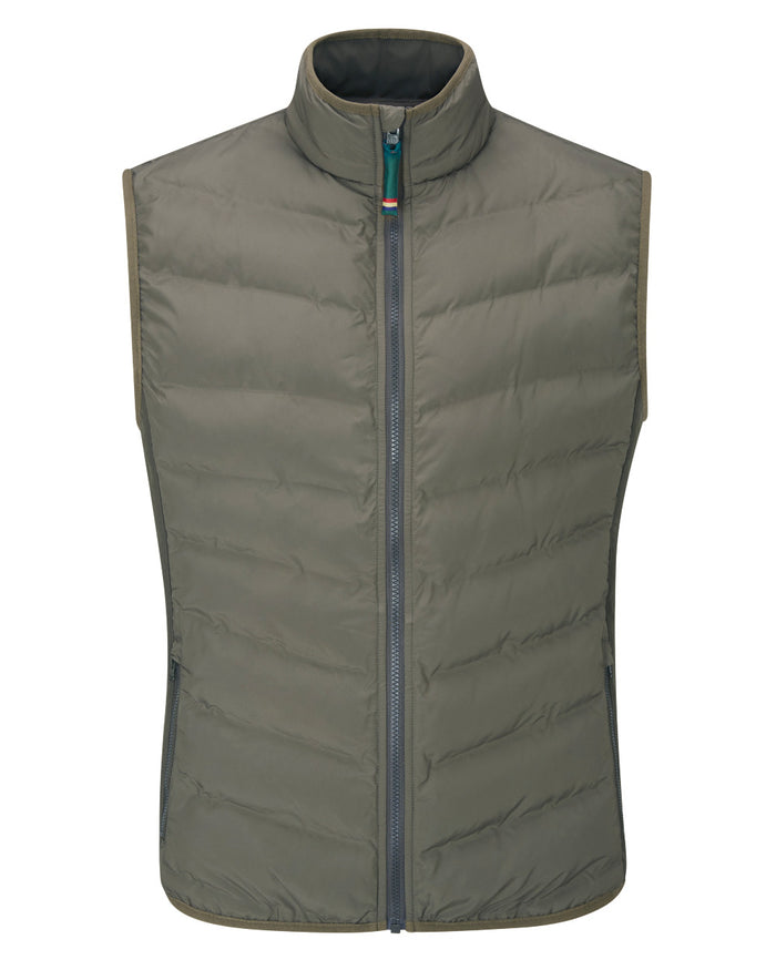 Olive Coloured Alan Paine Mens Calsall Hybrid Gilet On A White Background #colour_olive