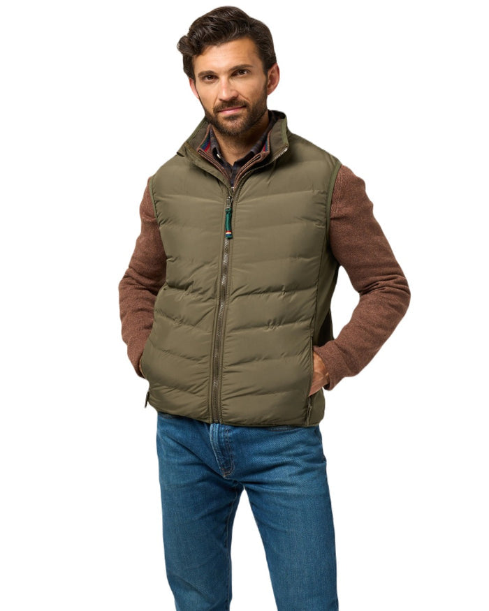 Olive Coloured Alan Paine Mens Calsall Hybrid Gilet On A White Background #colour_olive