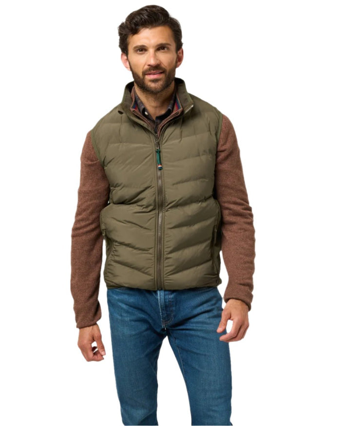 Olive Coloured Alan Paine Mens Calsall Hybrid Gilet On A White Background #colour_olive