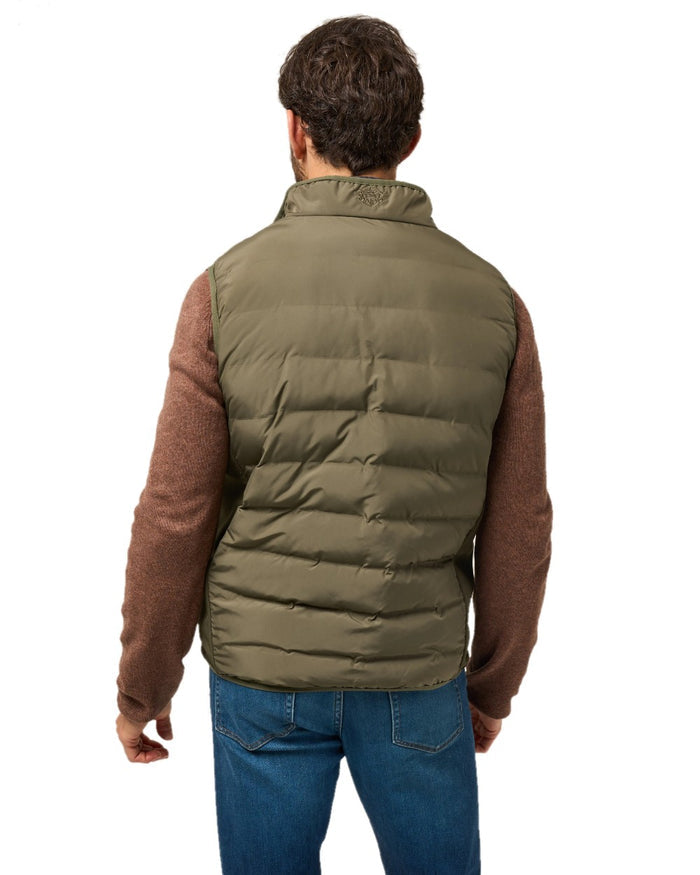 Olive Coloured Alan Paine Mens Calsall Hybrid Gilet On A White Background #colour_olive