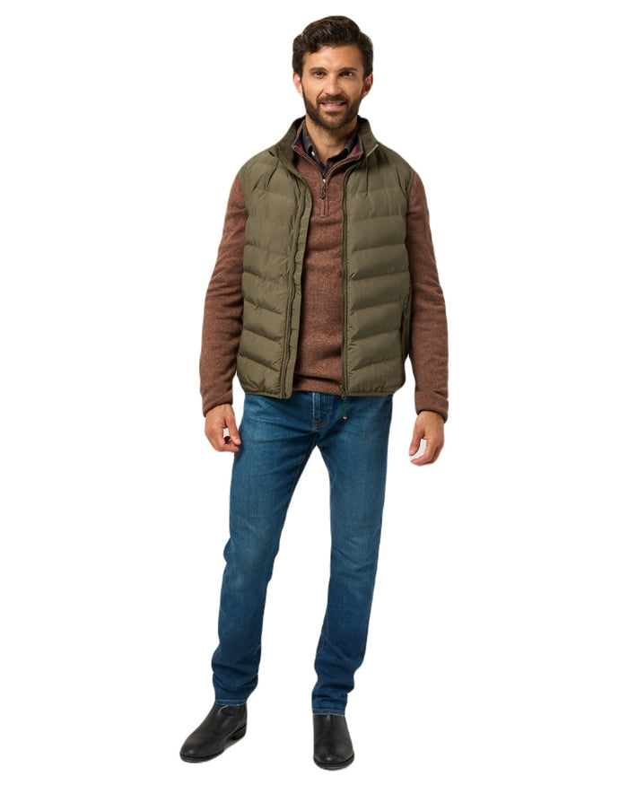 Olive Coloured Alan Paine Mens Calsall Hybrid Gilet On A White Background #colour_olive