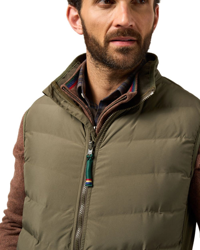 Olive Coloured Alan Paine Mens Calsall Hybrid Gilet On A White Background #colour_olive